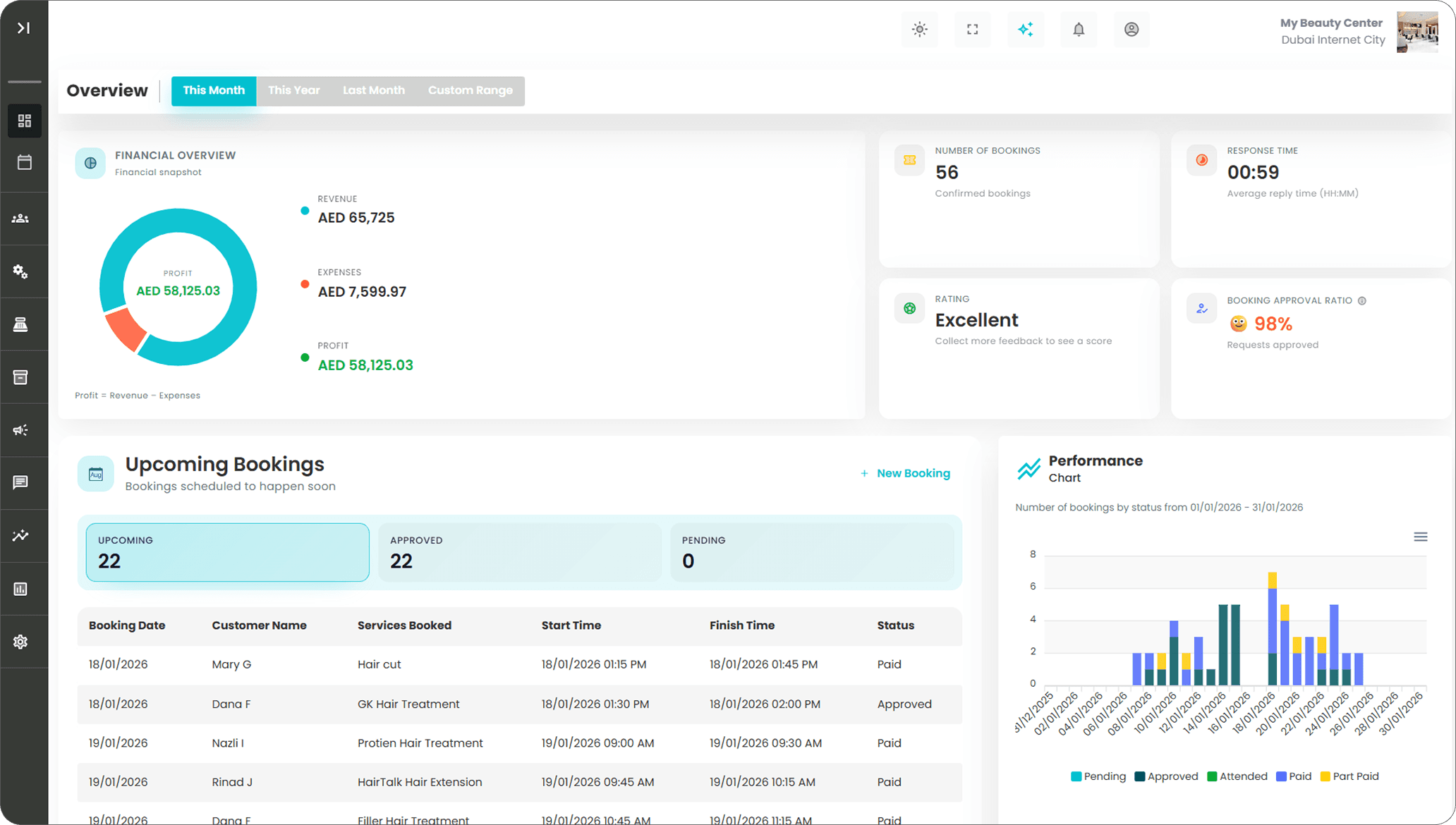 DORI business booking dashboard